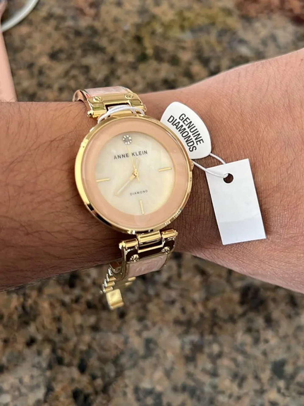 Anne Klein Women Light Pink Gold Analog Quartz Genuine Diamond Dial Bangle Watch